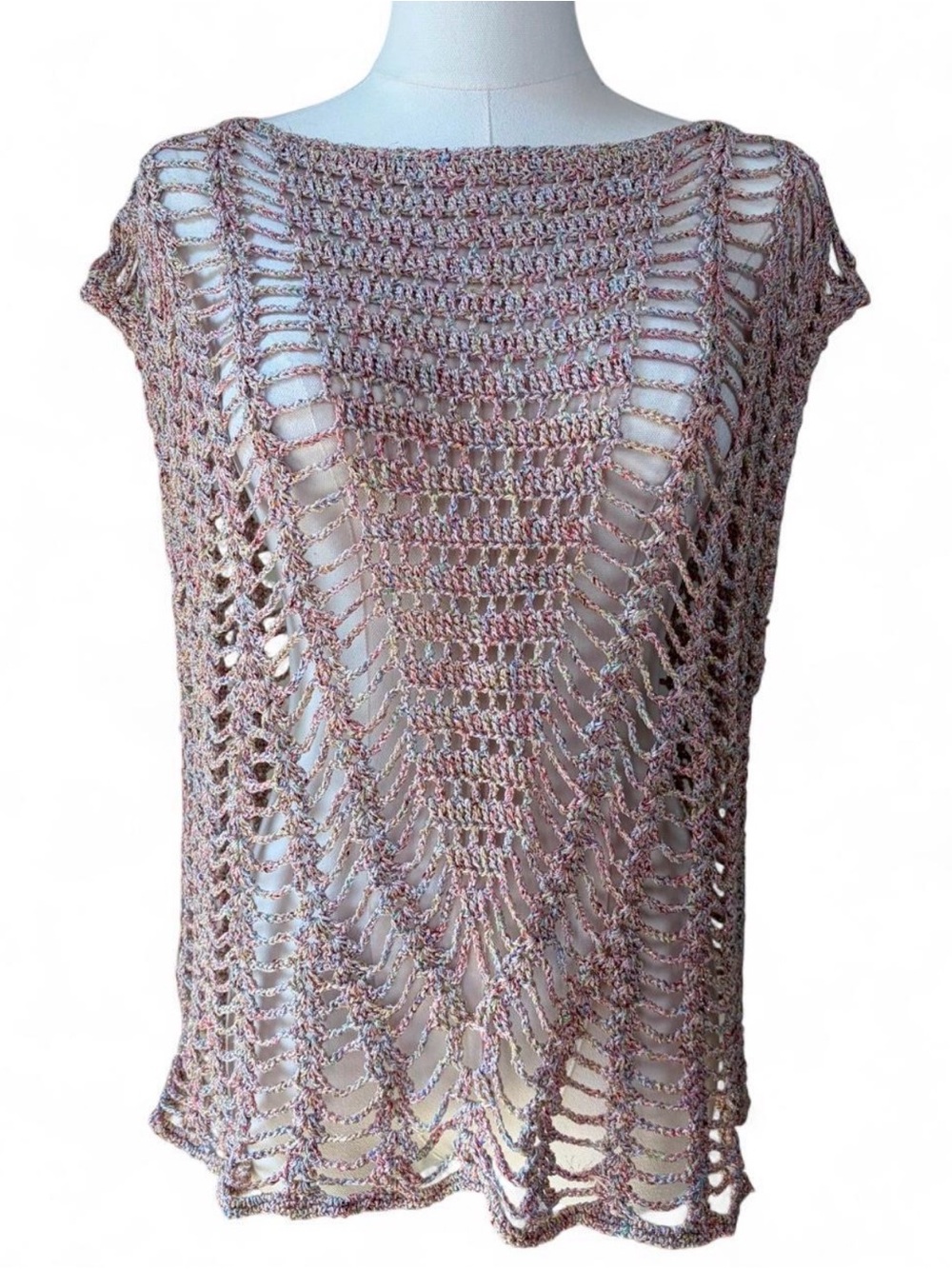 Colorful Metallic Knit Crochet Cover Up Layering Piece Festival Beachy Boho OSFM